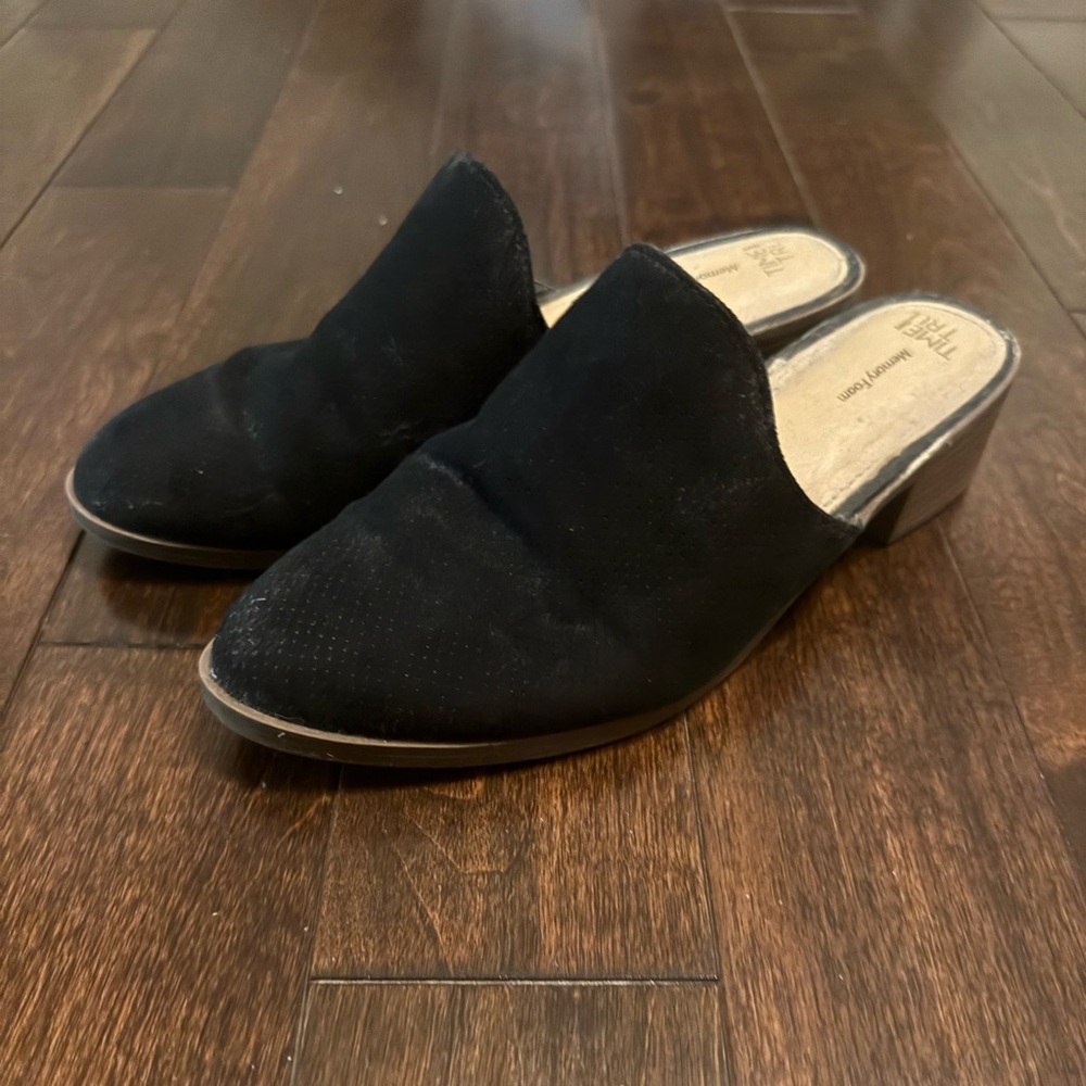 Time and Tru Black Suede Mules